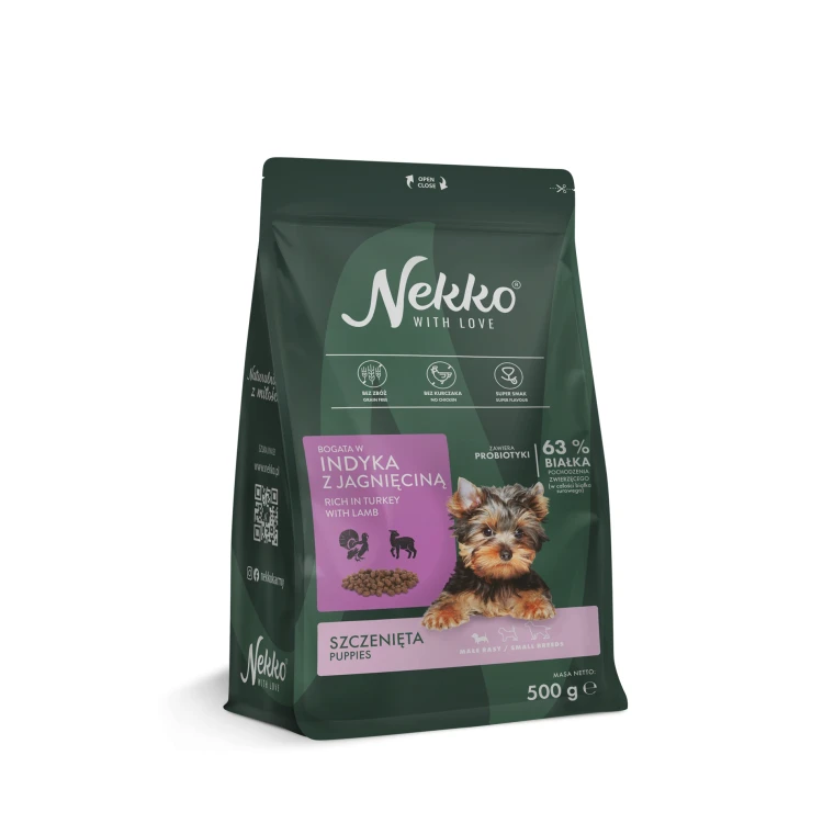 NEKKO karma sucha bogata w indyka z jagnięciną dla szczeniąt małych ras 500g