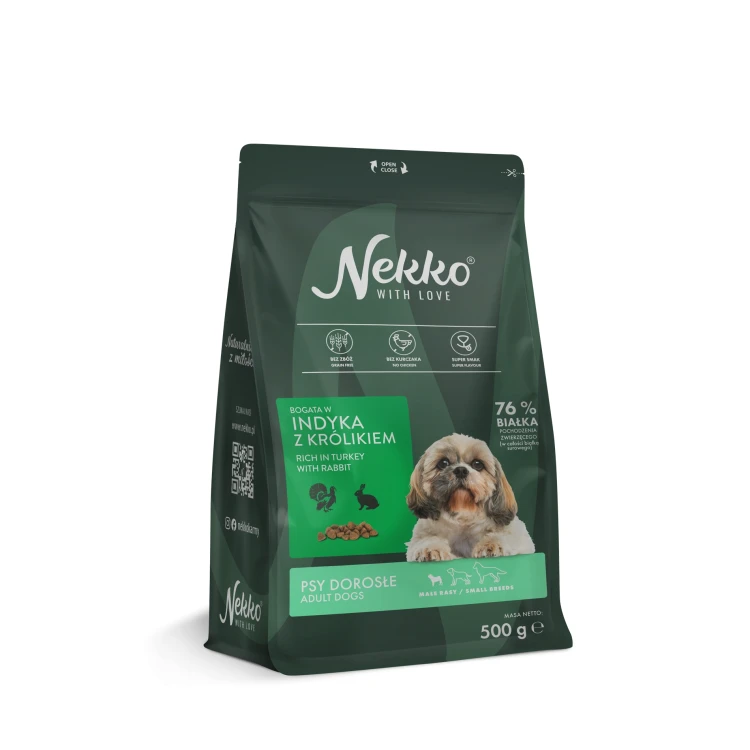 NEKKO karma sucha bogata w indyka z królikiem dla psów dorosłych małych ras 500g