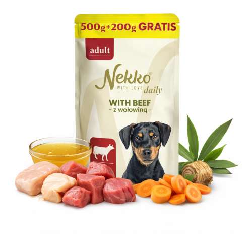 Mokra karma dla psa NEKKO DAILY ADULT Wołowina 500g+200g GRATIS