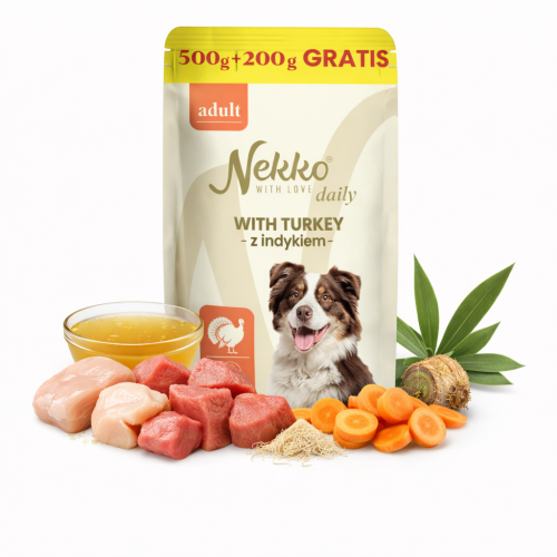 Mokra karma dla psa NEKKO DAILY ADULT Indyk 500g+200g GRATIS