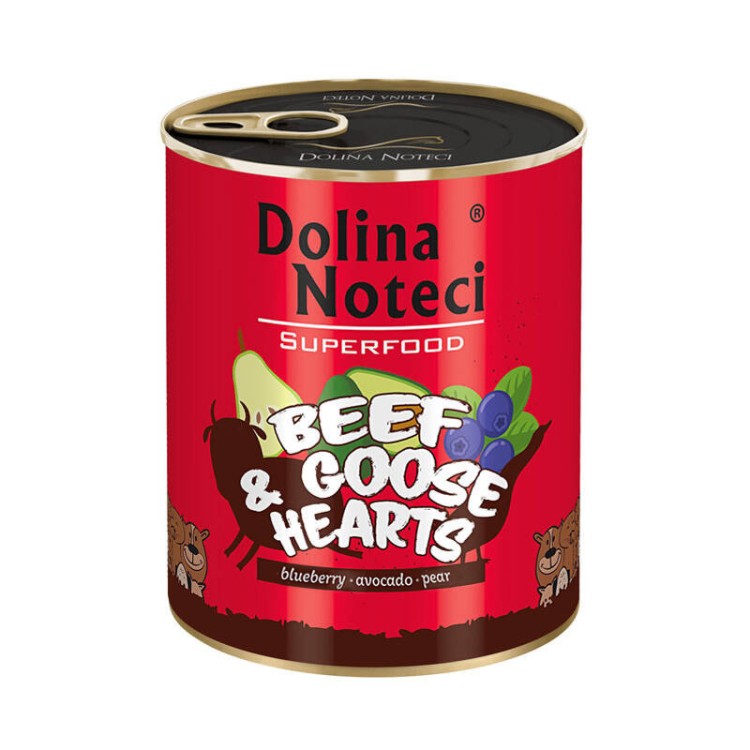 Mokra karma dla psa Dolina Noteci Superfood Wołowina i Serca z Gęsi 800g