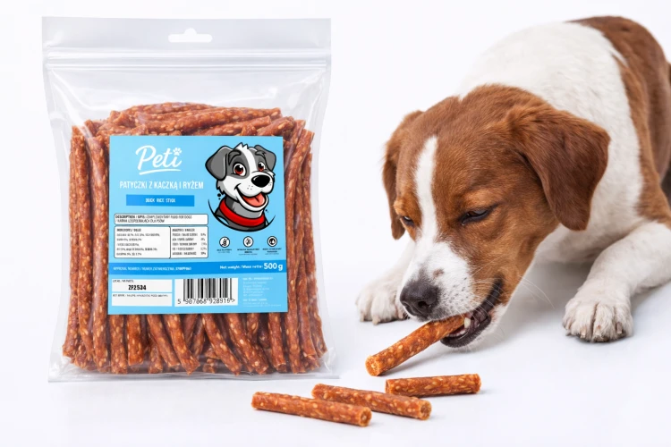 Przysmak dla psa PETI Patyczki z kaczką i ryżem 500g Smakołyk Gryzak