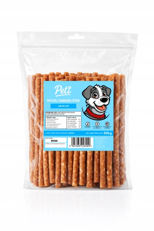 Przysmak dla psa PETI Patyczki z jagnięciną i ryżem 500g Smakołyk Gryzak