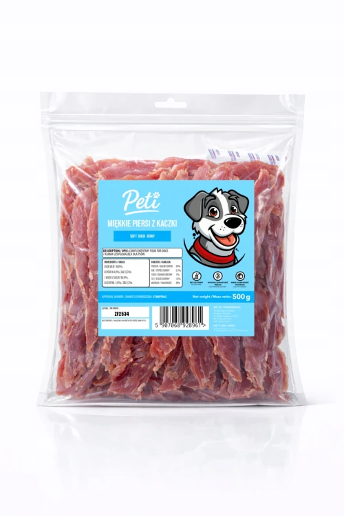 Przysmak dla psa PETI Miękkie piersi z kaczki 500g Naturalny Smakołyk