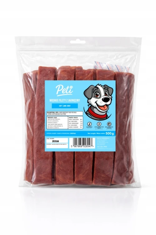 Przysmak dla psa PETI Miękkie filety z jagnięciny 500g Naturalne Smaczki