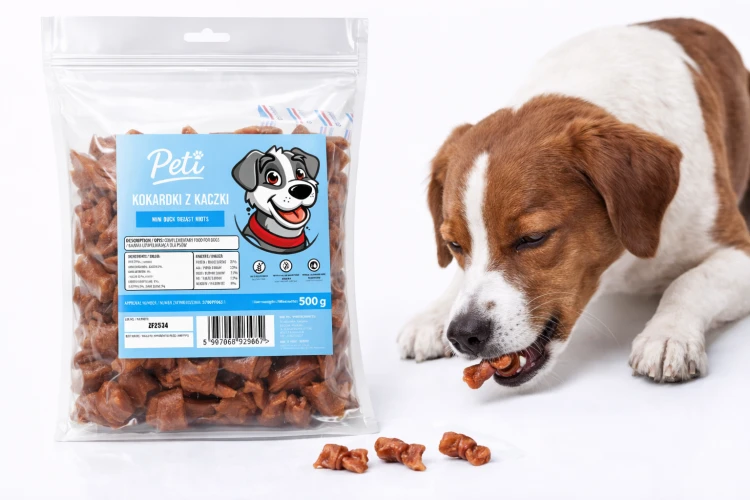 Przysmak dla psa PETI Miękkie kokardki z kaczki 500g Smaczki treningowe