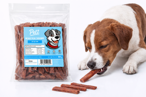 Przysmak dla psa PETI Miękkie paski z wołowiny 500g Gryzaki treningowe