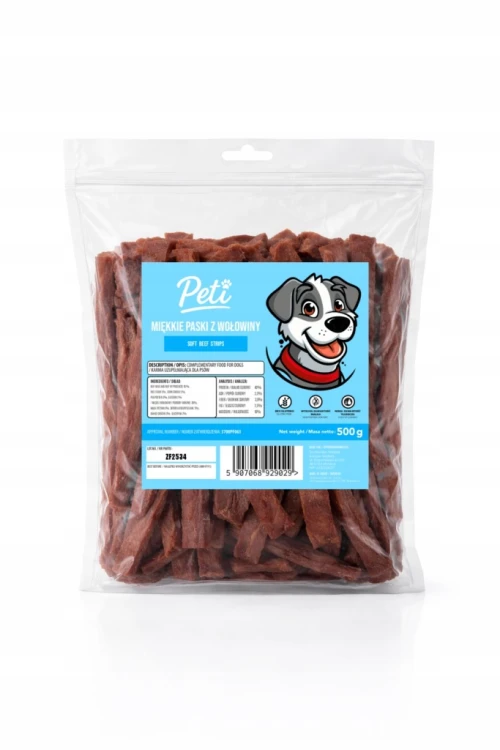 Przysmak dla psa PETI Miękkie paski z wołowiny 500g Gryzaki treningowe