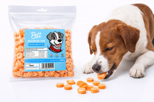 Przysmak dla psa PETI SUSHI Kurczak z rybą 500g Naturalne mini treserki