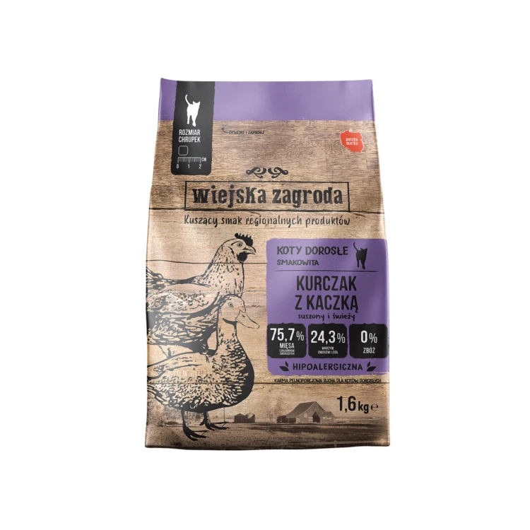 WIEJSKA ZAGRODA sucha karma dla kota Kurczak z kaczką 1,6kg