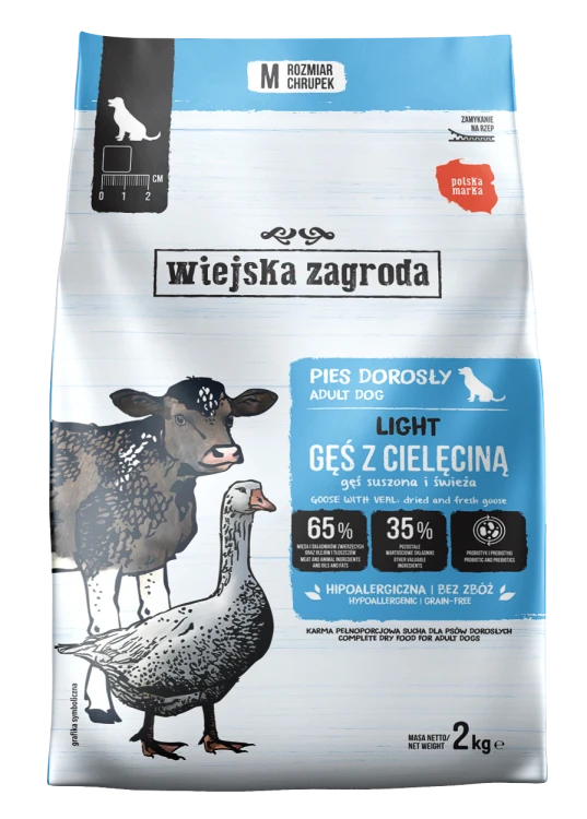 WIEJSKA ZAGRODA Karma sucha dla psa LIGHT Gęś z cielęciną 2kg