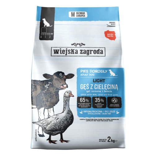 WIEJSKA ZAGRODA Karma sucha dla psa LIGHT Gęś z cielęciną 12kg