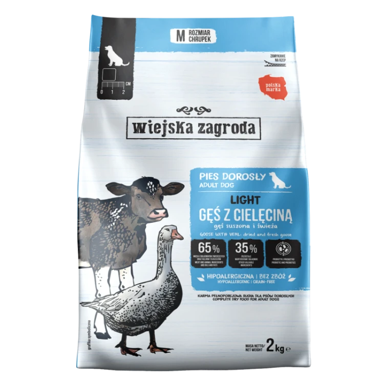 WIEJSKA ZAGRODA Karma sucha dla psa LIGHT Gęś z cielęciną 12kg