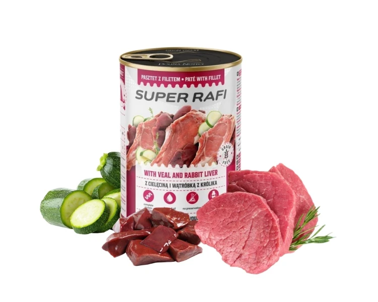 Mokra karma dla psa z MIX cielęciną i jagnięcina Super Rafi 24x400g