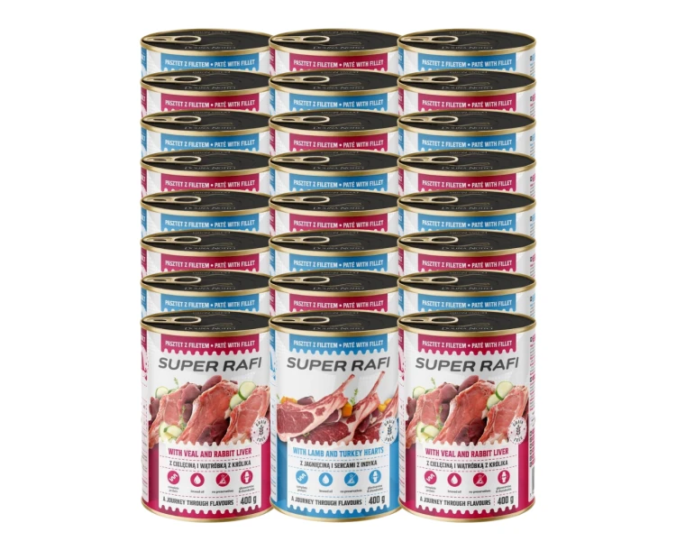 Mokra karma dla psa z MIX cielęciną i jagnięcina Super Rafi 24x400g