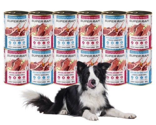 Mokra karma dla psa z MIX cielęciną i jagnięcina Super Rafi 12x400g