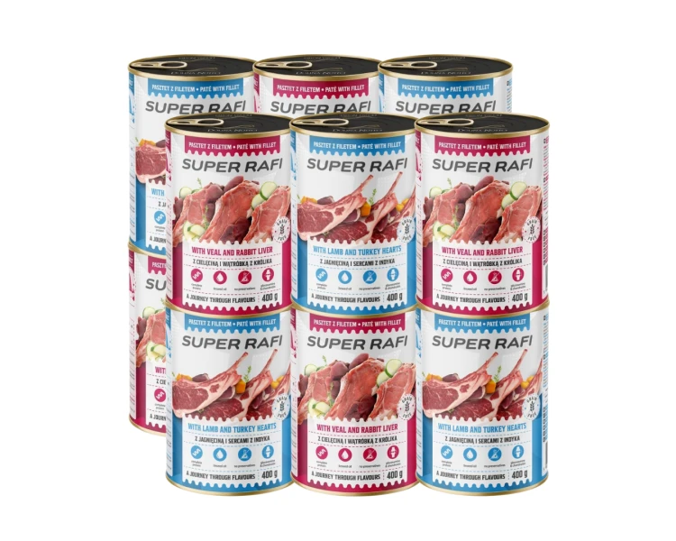 Mokra karma dla psa z MIX cielęciną i jagnięcina Super Rafi 12x400g