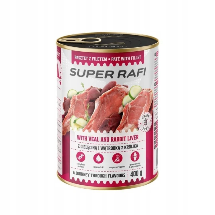 Mokra karma dla psa z MIX cielęciną i jagnięcina Super Rafi 6x400g
