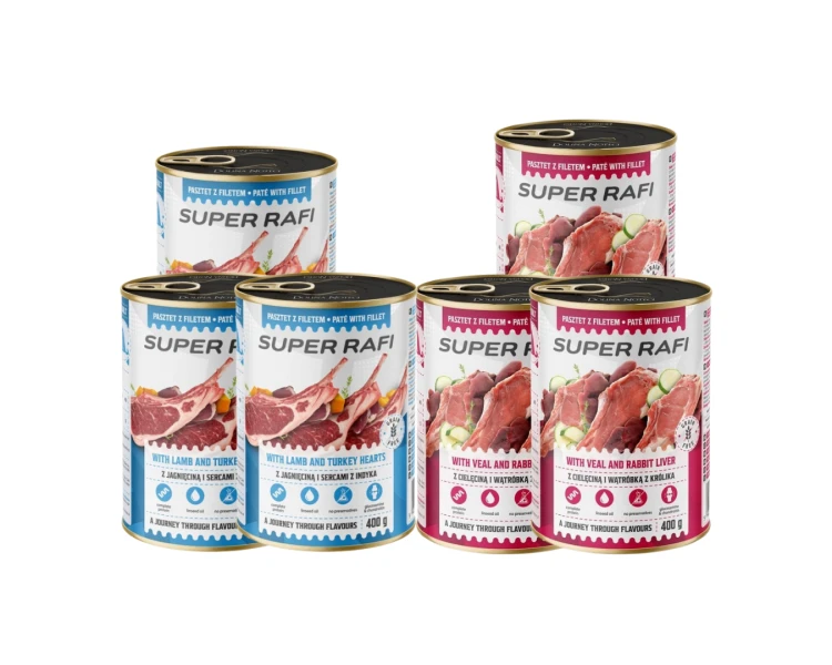 Mokra karma dla psa z MIX cielęciną i jagnięcina Super Rafi 6x400g