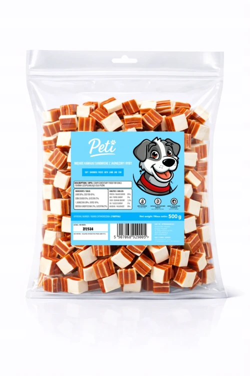 Przysmak dla psa PETI Sandwiche z jagnięciny i ryby - kostki 500g