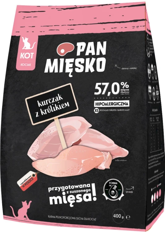 Pan Mięsko Karma sucha dla kociąt Kurczak z królikiem chrupki XS 400g