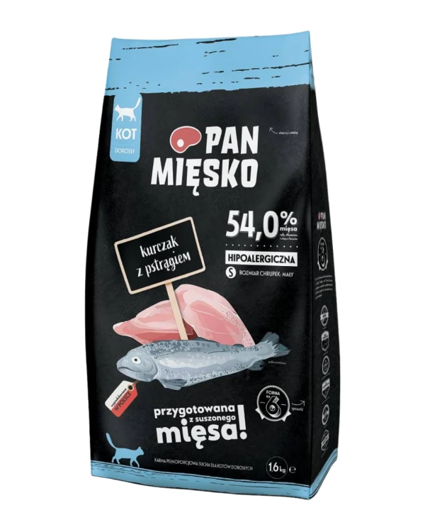 Pan Mięsko Karma sucha dla kota Kurczak z pstrągiem chrupki S 1,6kg
