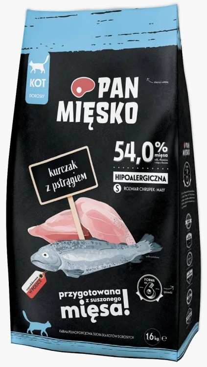 Pan Mięsko Karma sucha dla kota Kurczak z pstrągiem chrupki S 1,6kg