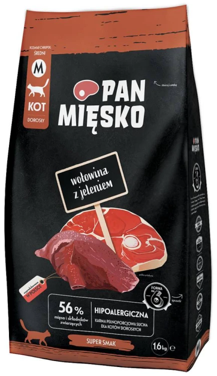 Pan Mięsko Karma sucha dla kota Wołowina z jeleniem chrupki M 1,6kg