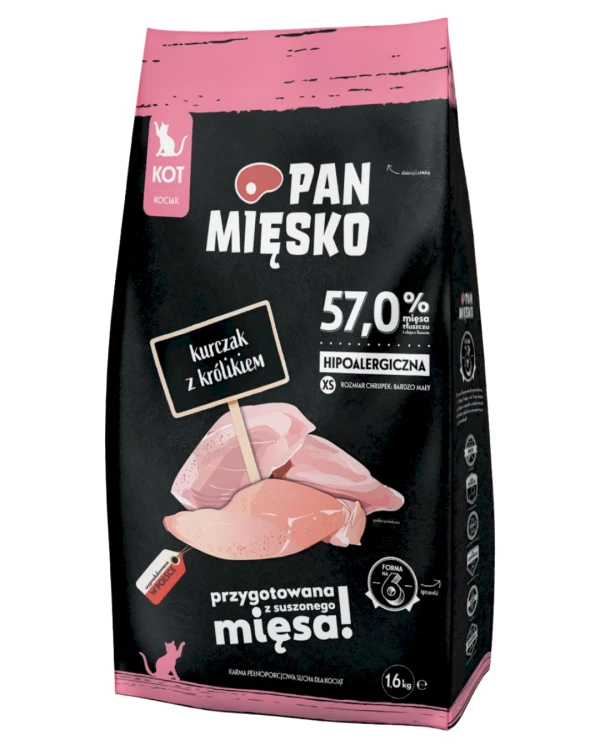 Pan Mięsko Karma sucha dla kociąt Kurczak z królikiem chrupki XS 1,6kg