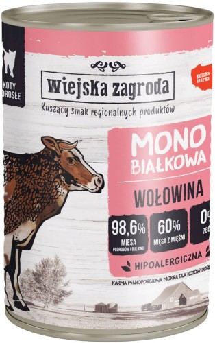 Wiejska Zagroda Karma mokra dla kota Monobiałkowa Wołowina 400g