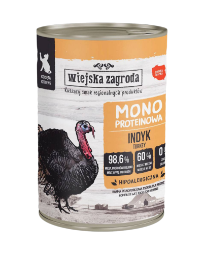 Wiejska Zagroda Karma mokra dla kociąt Monobiałkowa Indyk 400g