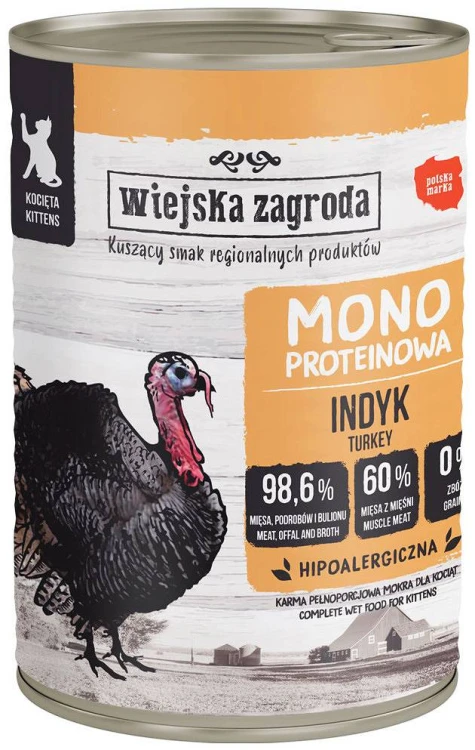 Wiejska Zagroda Karma mokra dla kociąt Monobiałkowa Indyk 400g