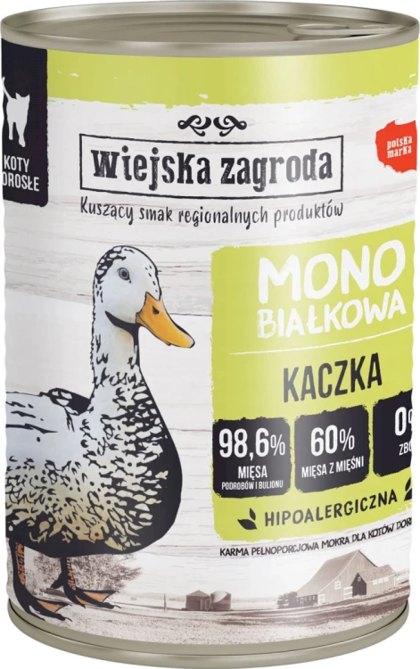 Wiejska Zagroda Karma mokra dla kota Monoproteinowa Kaczka 400g