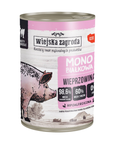 Wiejska Zagroda Karma mokra dla kota Monobiałkowa Wieprzowina 400g