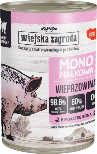Wiejska Zagroda Karma mokra dla kota Monobiałkowa Wieprzowina 400g