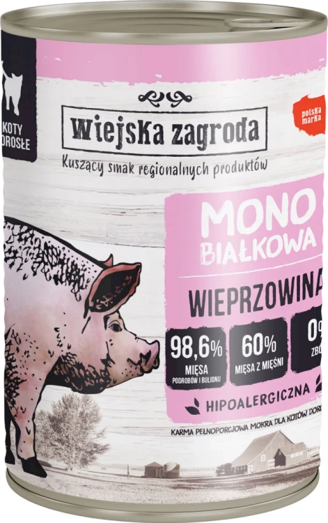 Wiejska Zagroda Karma mokra dla kota Monobiałkowa Wieprzowina 400g