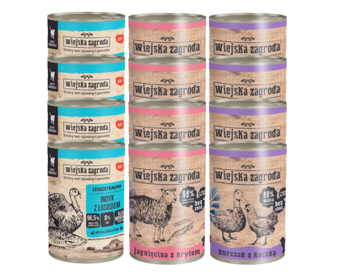 WIEJSKA ZAGRODA Karma mokra dla kota MIX 12x400g