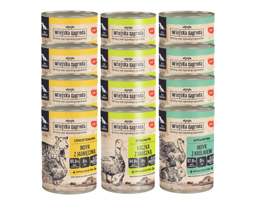 WIEJSKA ZAGRODA Karma mokra dla psa MIX 12x400g