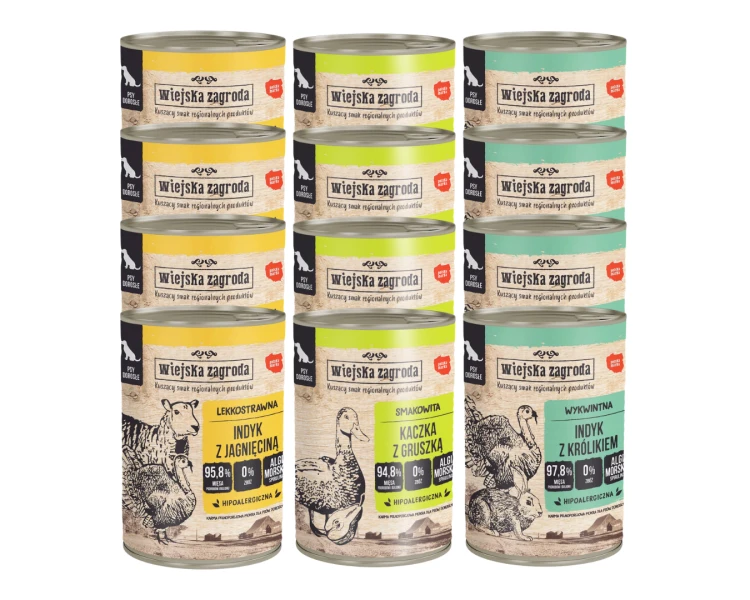 WIEJSKA ZAGRODA Karma mokra dla psa MIX 12x400g