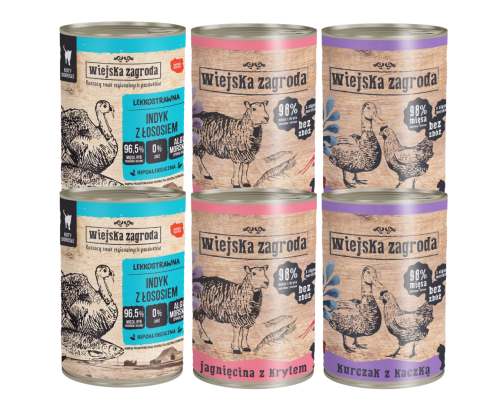 WIEJSKA ZAGRODA Karma mokra dla kota MIX 6x400g