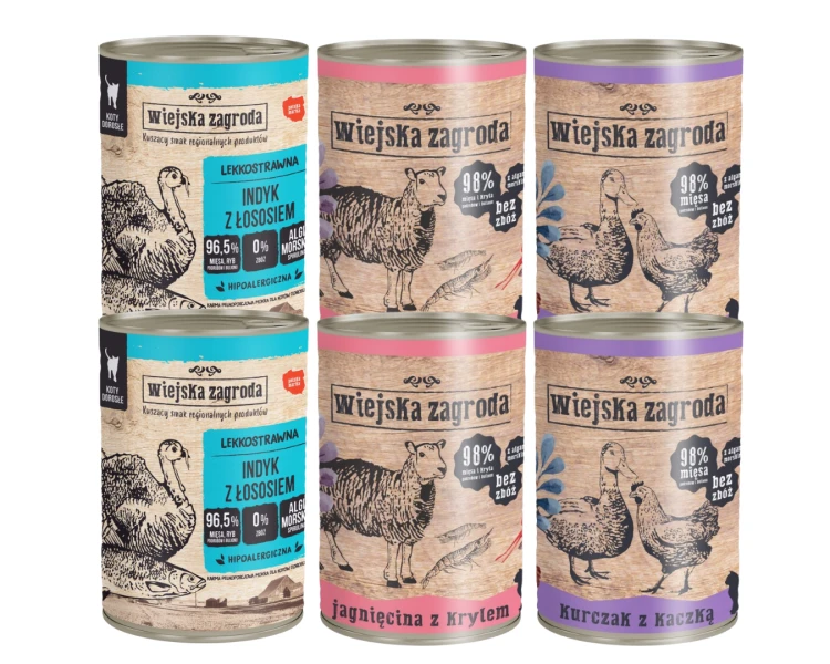 WIEJSKA ZAGRODA Karma mokra dla kota MIX 6x400g