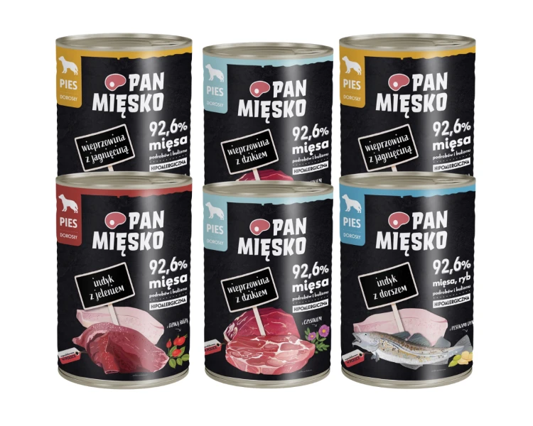 PAN MIĘSKO Karma mokra dla psa MIX 6x400g