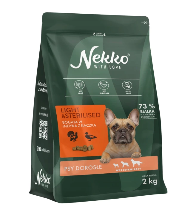 NEKKO Karma sucha dla psa LIGHT STERILISED Indy z kaczką 2kg