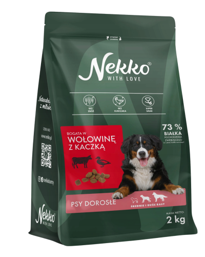 NEKKO Karma sucha dla psa Wołowina z kaczką 2kg Średnie i Duże Rasy