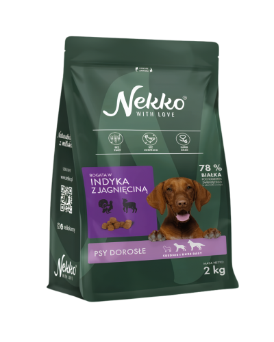 NEKKO Karma sucha dla psa Indyk z jagnięciną 2kg Średnie i Duże Rasy