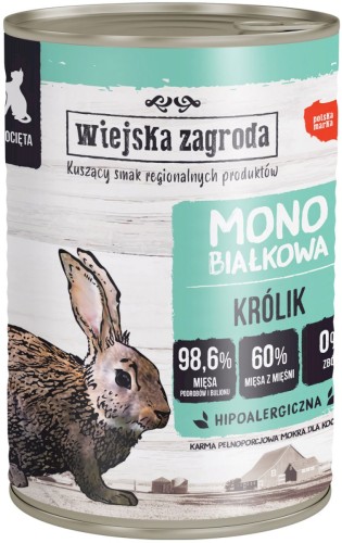 Wiejska Zagroda Karma mokra dla kociąt Monobiałkowa Króllik 400g