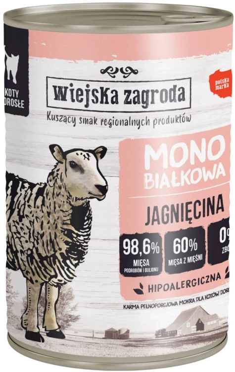 Wiejska Zagroda Karma mokra dla kota Monobiałkowa Jagnięcina 400g