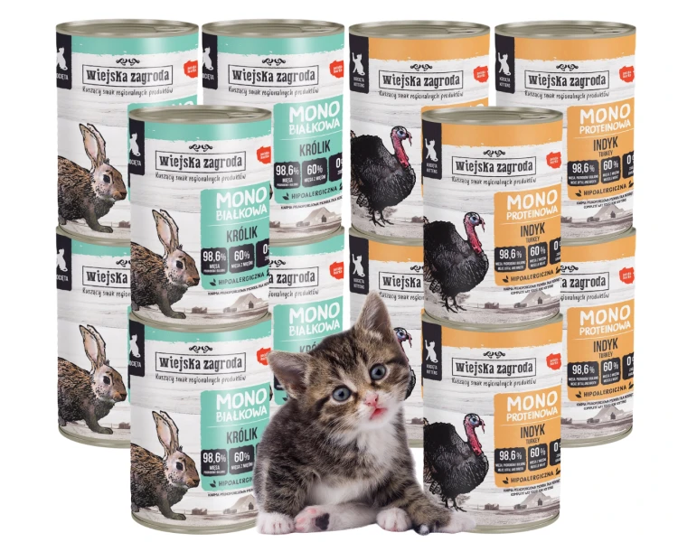 Wiejska Zagroda Karma mokra dla kociąt Monobiałkowa MIX 12x400g