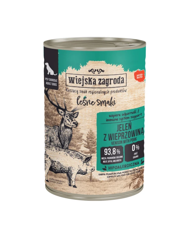 WIEJSKA ZAGRODA Karma mokra dla psa Jeleń z Wieprzowiną LEŚNE SMAKI 400g