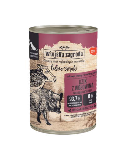 WIEJSKA ZAGRODA Karma mokra dla psa Dzik z Wołowiną LEŚNE SMAKI 400g